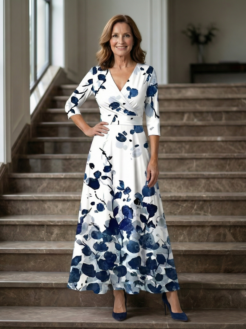 Celine | Robe Midi avec Col Croisé