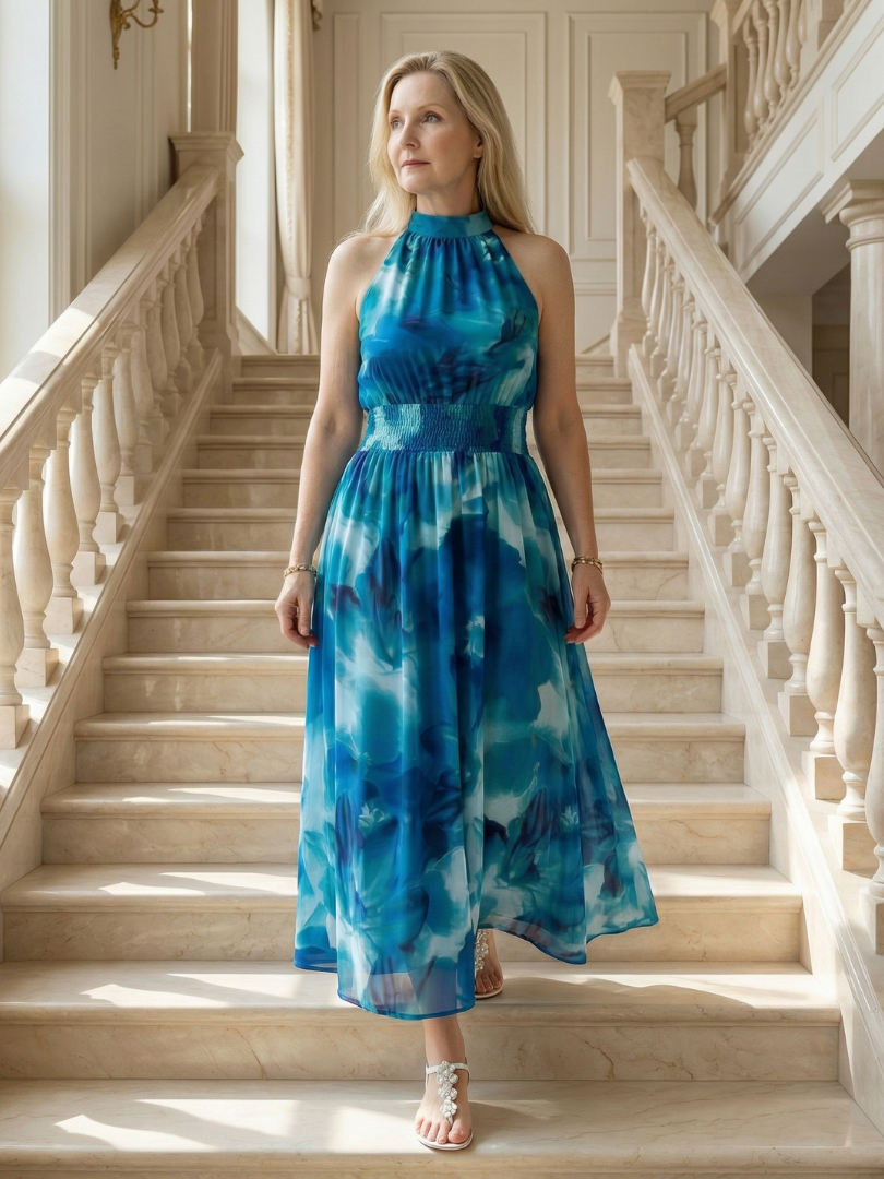 DELACROIX | Robe Midi Halter Froncée Sylin