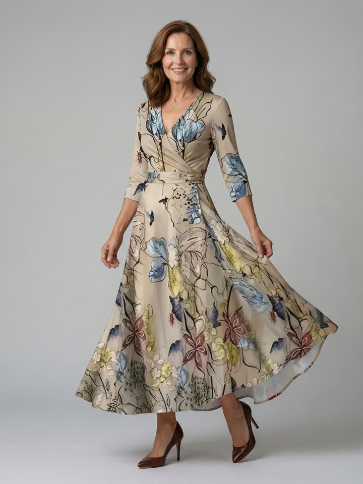 Celine | Robe Midi avec Col Croisé