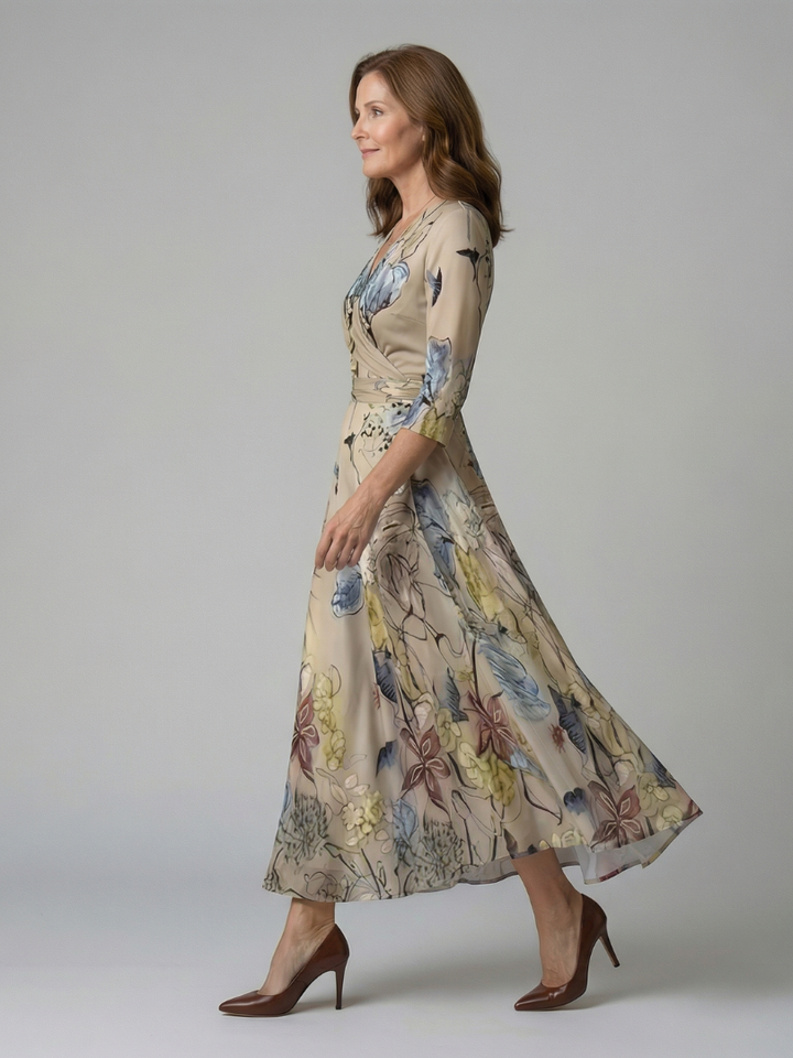 Celine | Robe Midi avec Col Croisé
