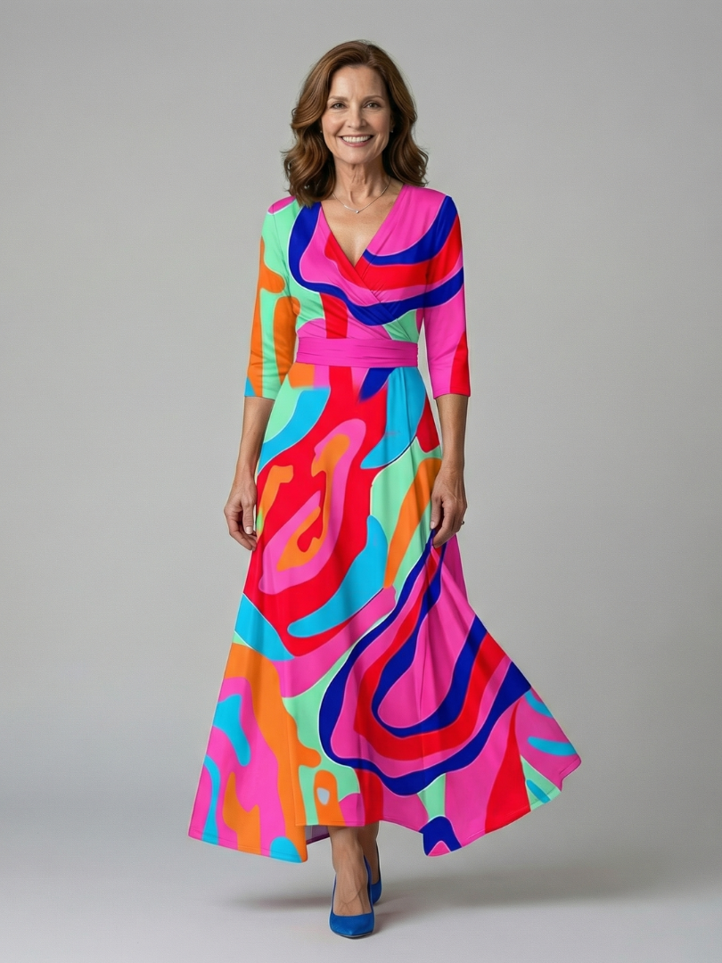 Celine | Robe Midi avec Col Croisé