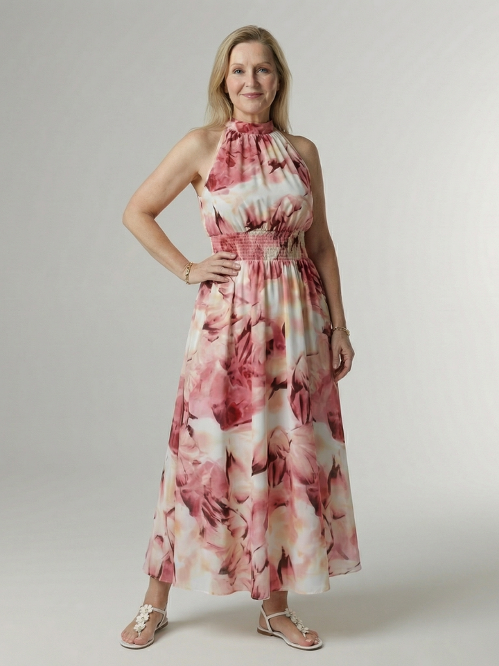 DELACROIX | Robe Midi Halter Froncée Sylin