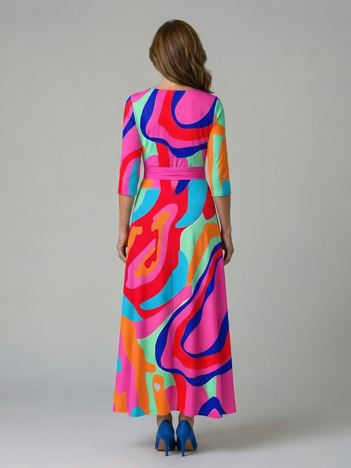 Celine | Robe Midi avec Col Croisé