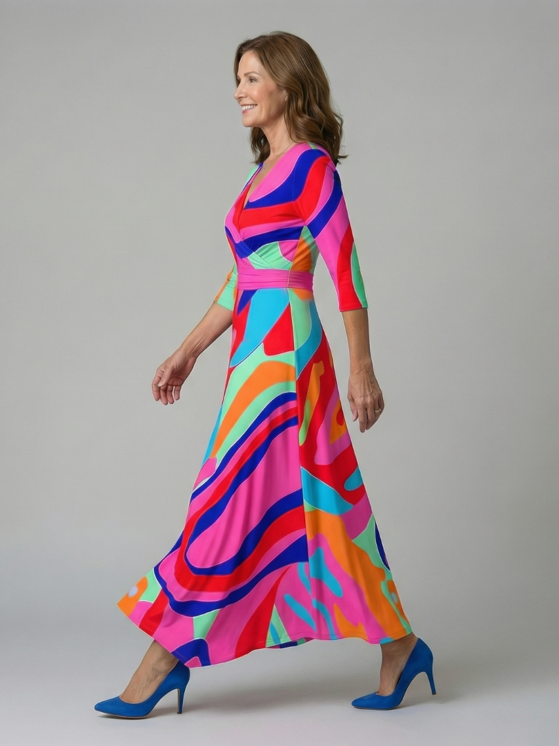 Celine | Robe Midi avec Col Croisé