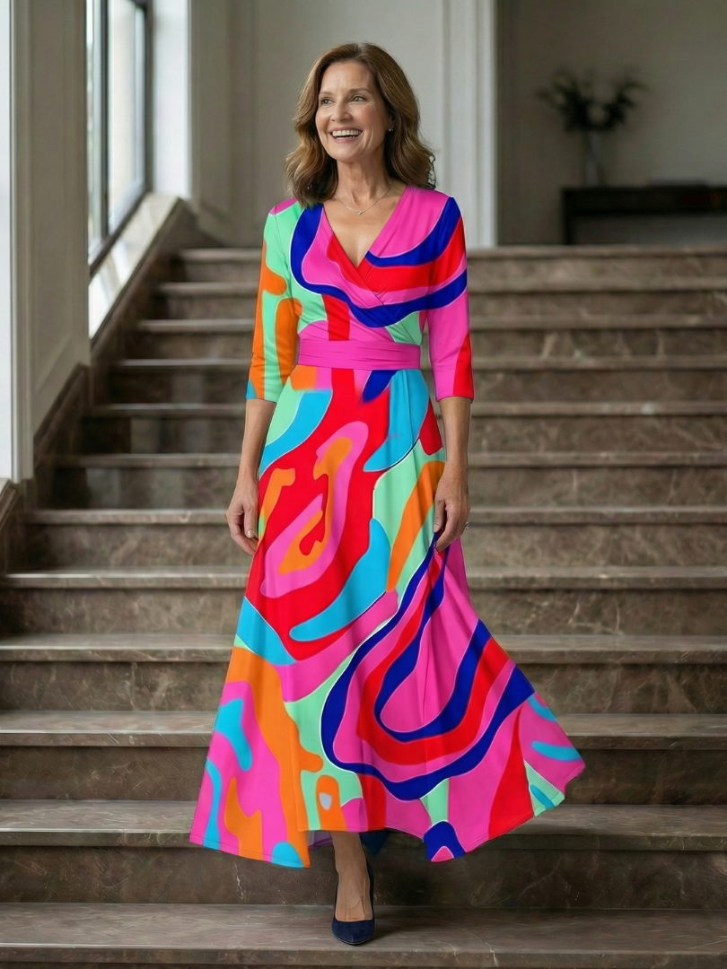 Celine | Robe Midi avec Col Croisé