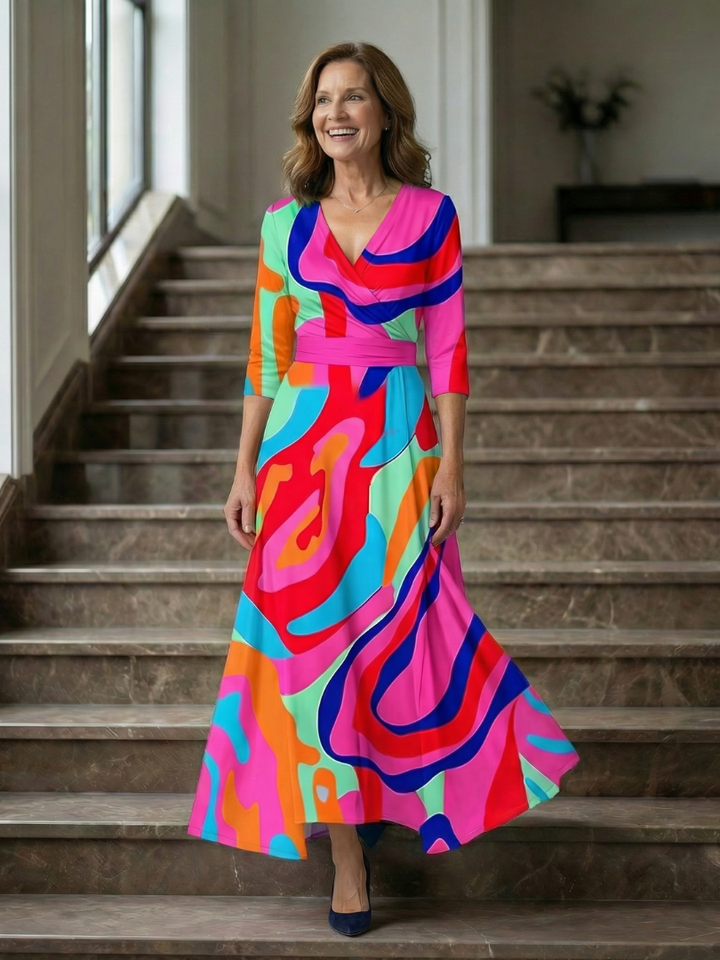Celine | Robe Midi avec Col Croisé
