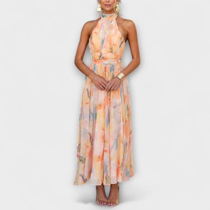 Elara | Robe Maxi avec Décolleté Croisé et Imprimé Aquarelle