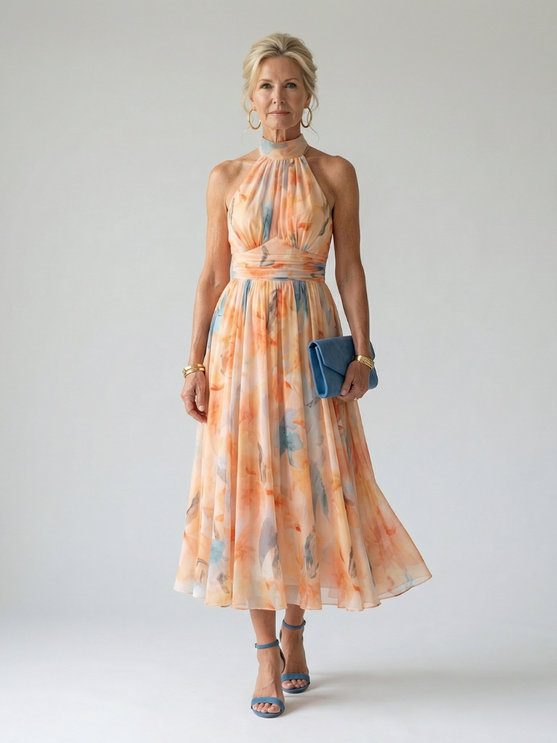 DEALCROIX | Robe Midi Douce à Col Halter Elin