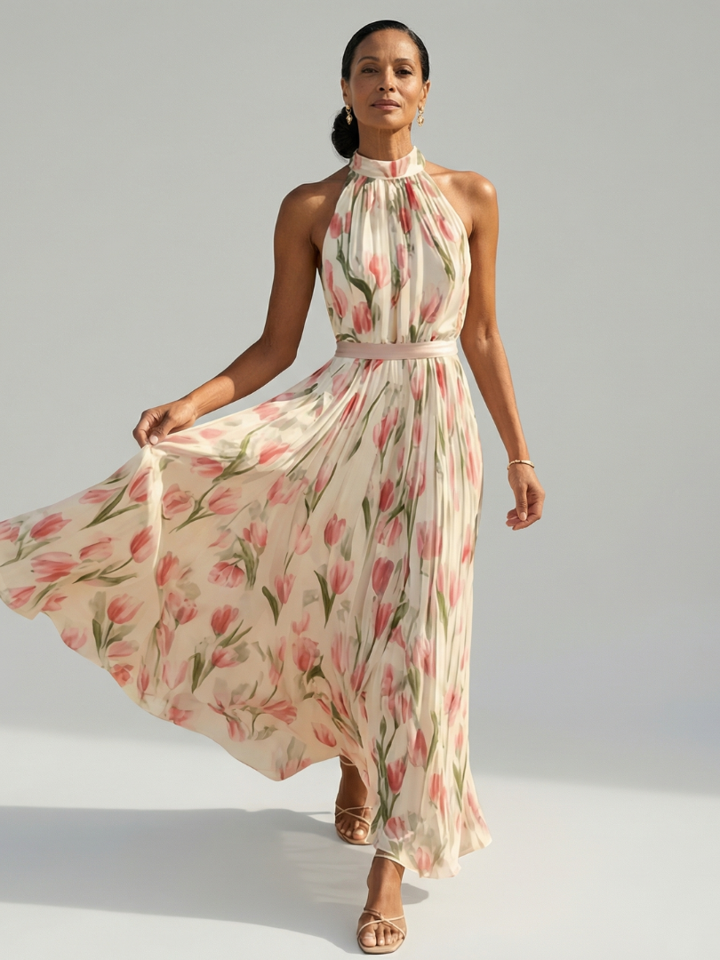 DELACROIX | Robe Midi à Fleurs Aurelle avec Col Halter