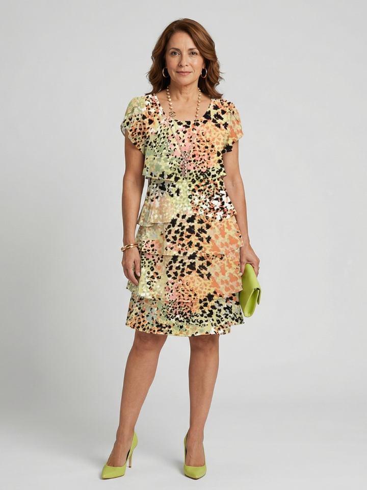 DELACROIX | Robe Nohea à Motif Abstrait et Structure Élégante, Longueur Genou