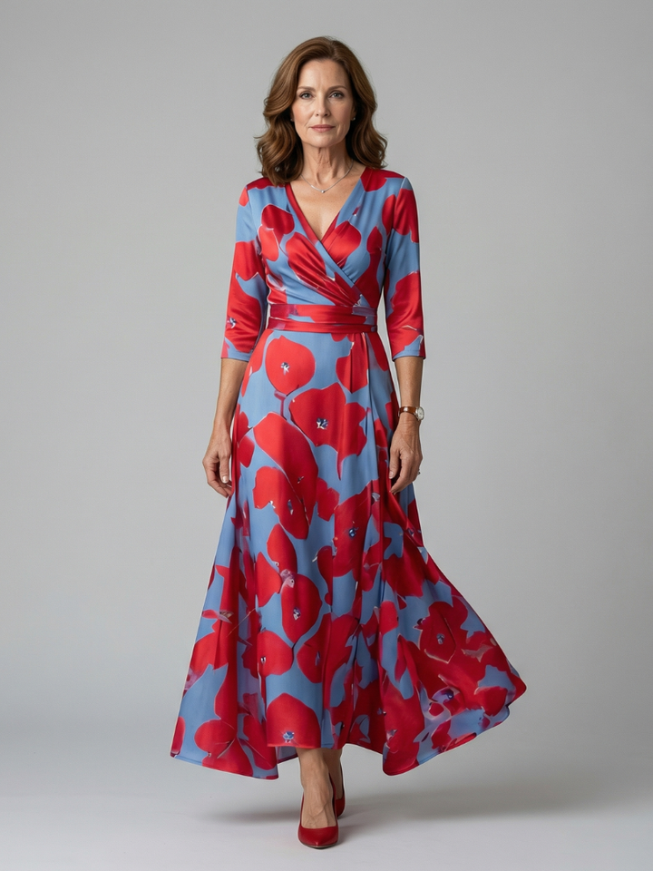 Celine | Robe Midi avec Col Croisé