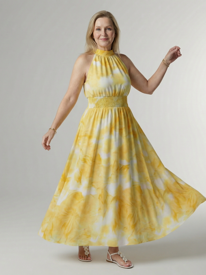 Sylin | Robe Midi à Col Halter Froncée