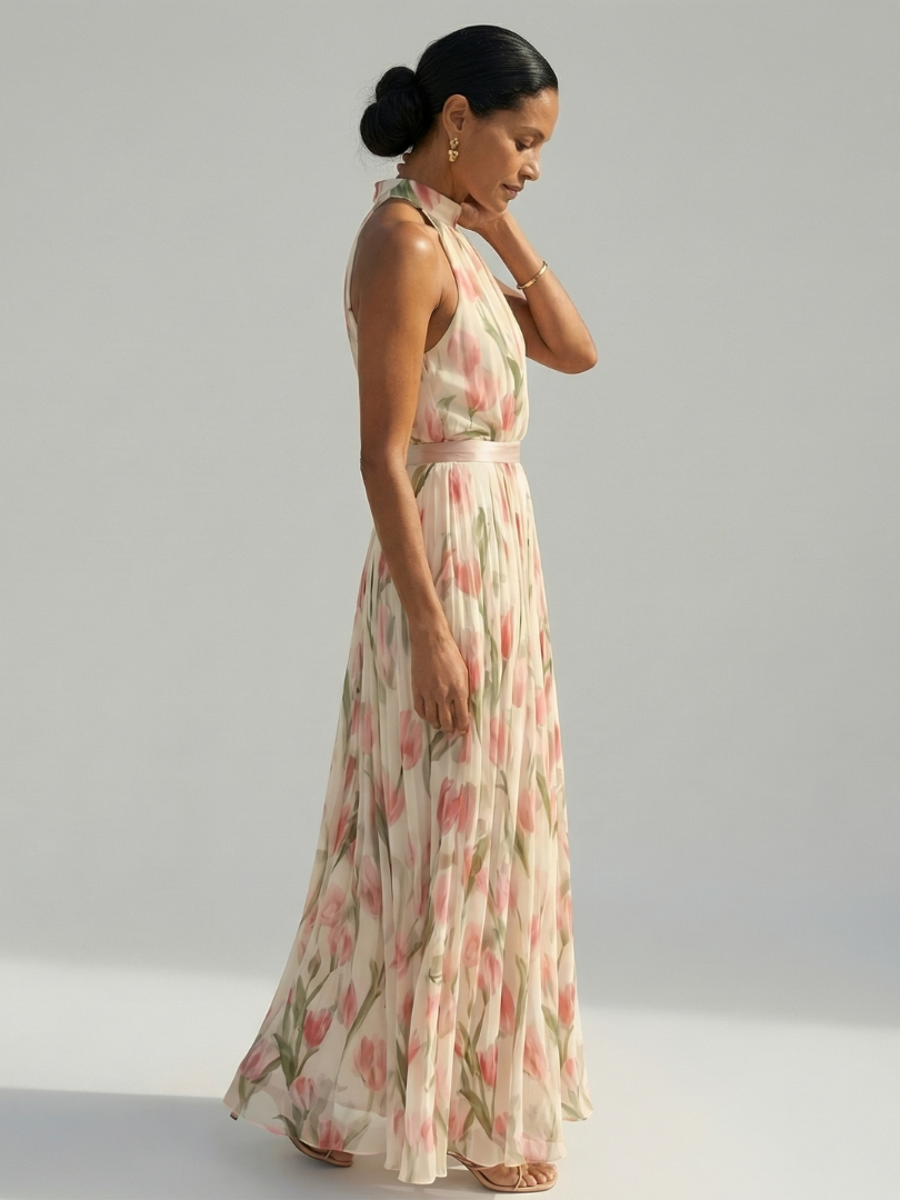DELACROIX | Robe Midi à Fleurs Aurelle avec Col Halter