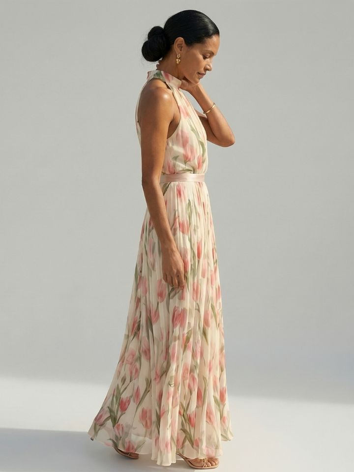 DELACROIX | Robe Midi à Fleurs Aurelle avec Col Halter