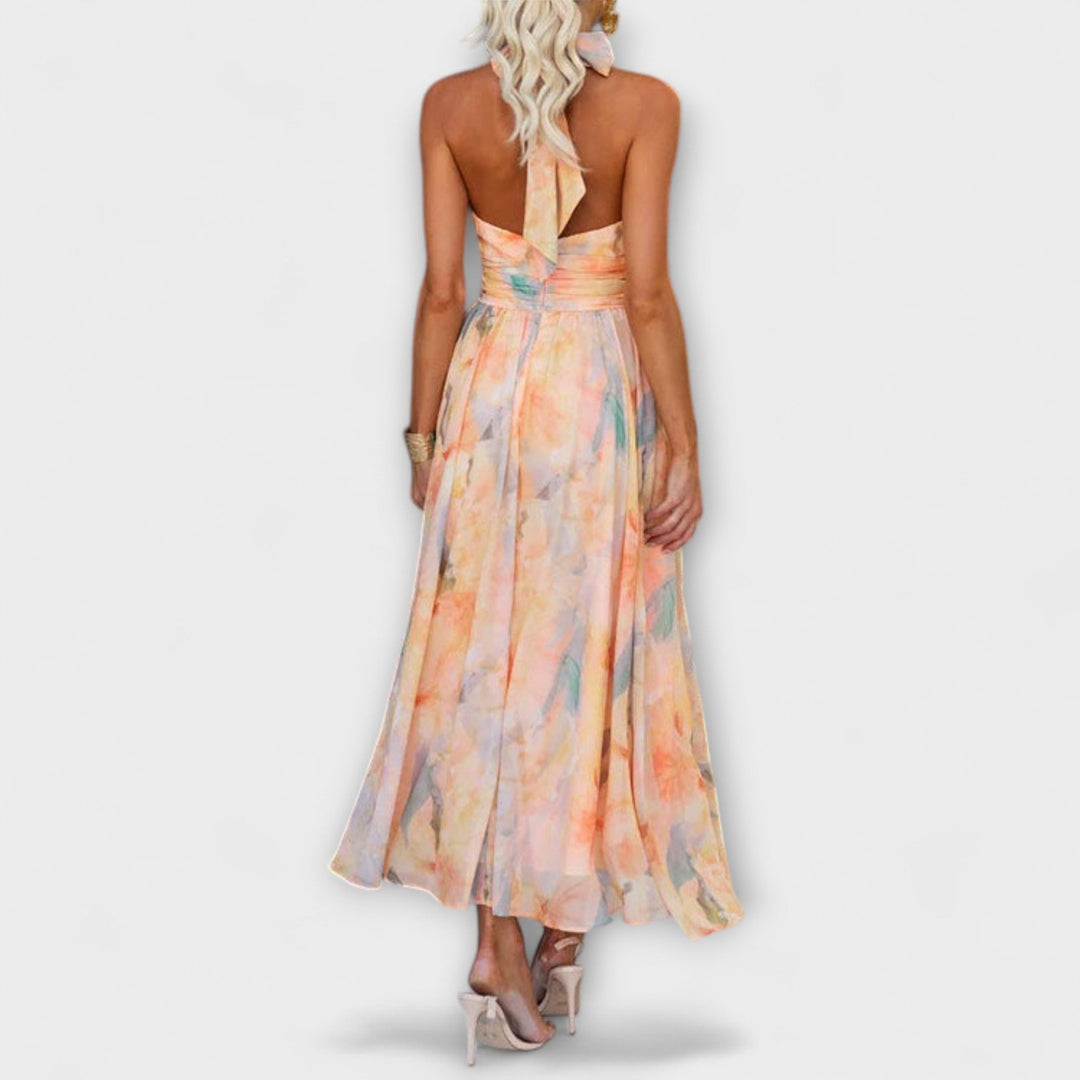 Elara | Robe Maxi avec Décolleté Croisé et Imprimé Aquarelle