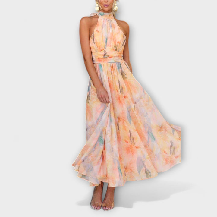 Elara | Robe Maxi avec Décolleté Croisé et Imprimé Aquarelle