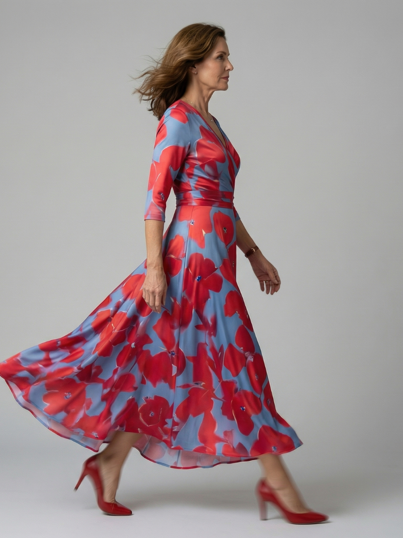 Celine | Robe Midi avec Col Croisé