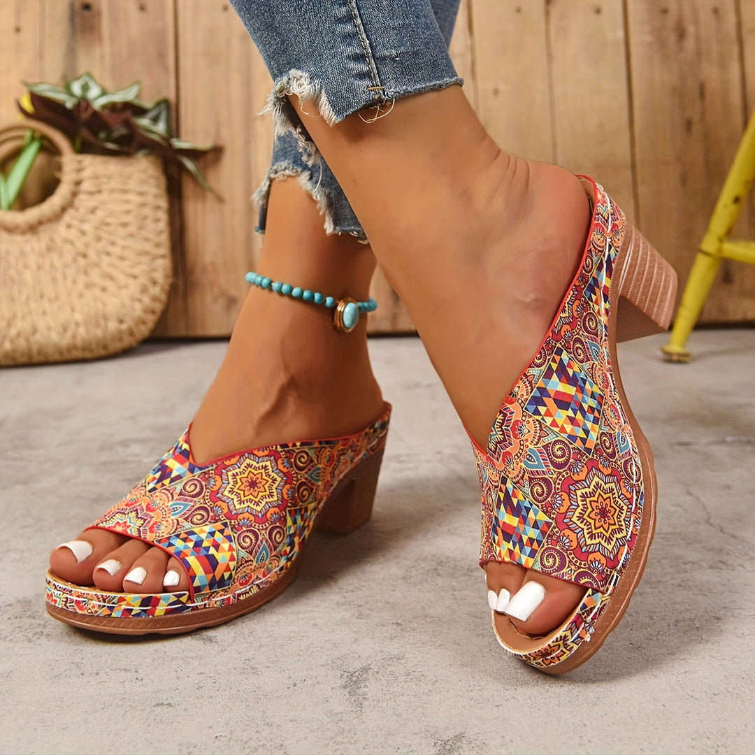 Sophia | Sandales à Talon Épais Floral