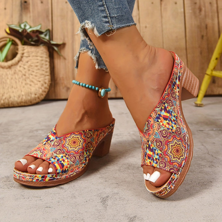 Sophia | Sandales à Talon Épais Floral