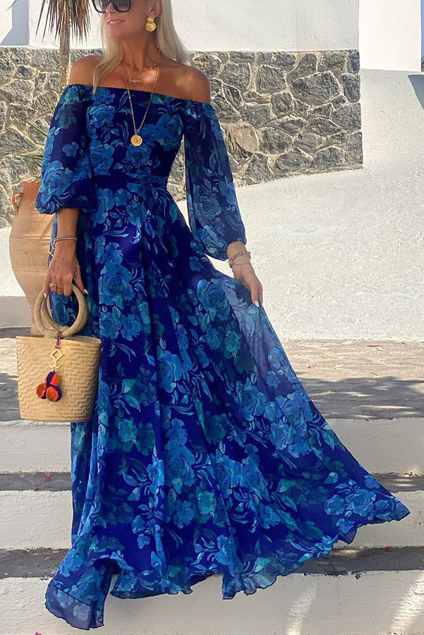 Luna™ | Robe Maxi Imprimée Fleurie à Manches Décolletées
