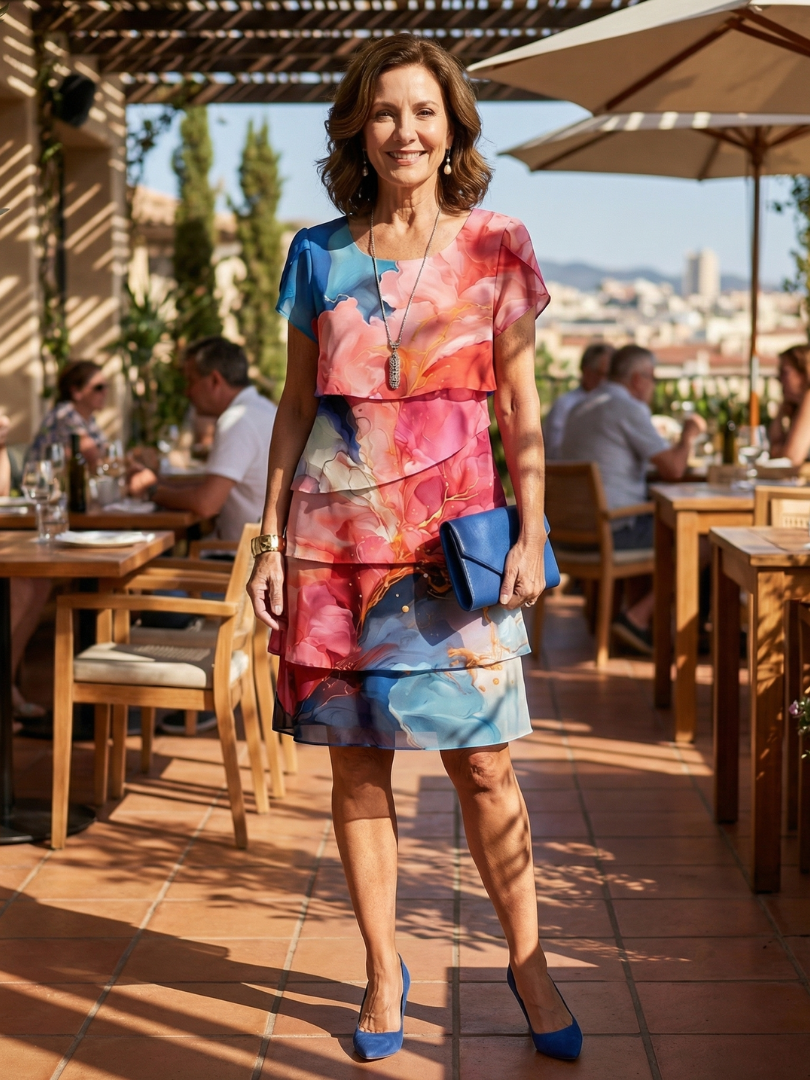 DELACROIX | Robe élégante en marbre Mira, longueur genou