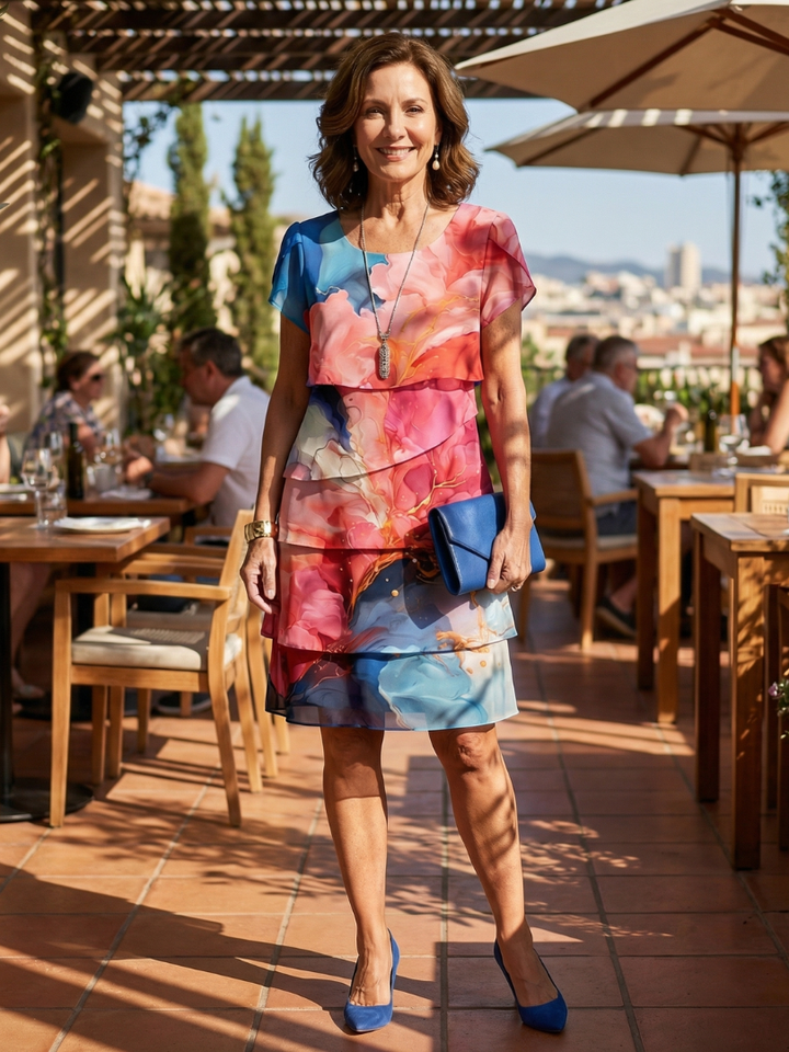 DELACROIX | Robe élégante en marbre Mira, longueur genou