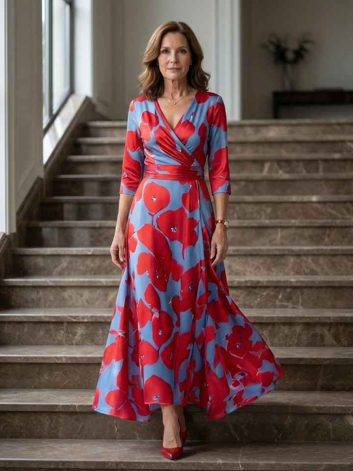 Celine | Robe Midi avec Col Croisé