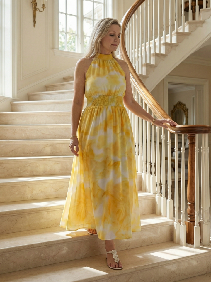 DELACROIX | Robe Midi Halter Froncée Sylin