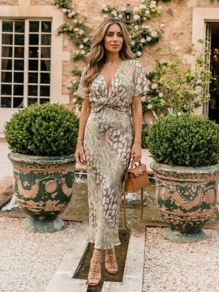 DELACROIX | Robe Midi à Motif Abstrait Corail