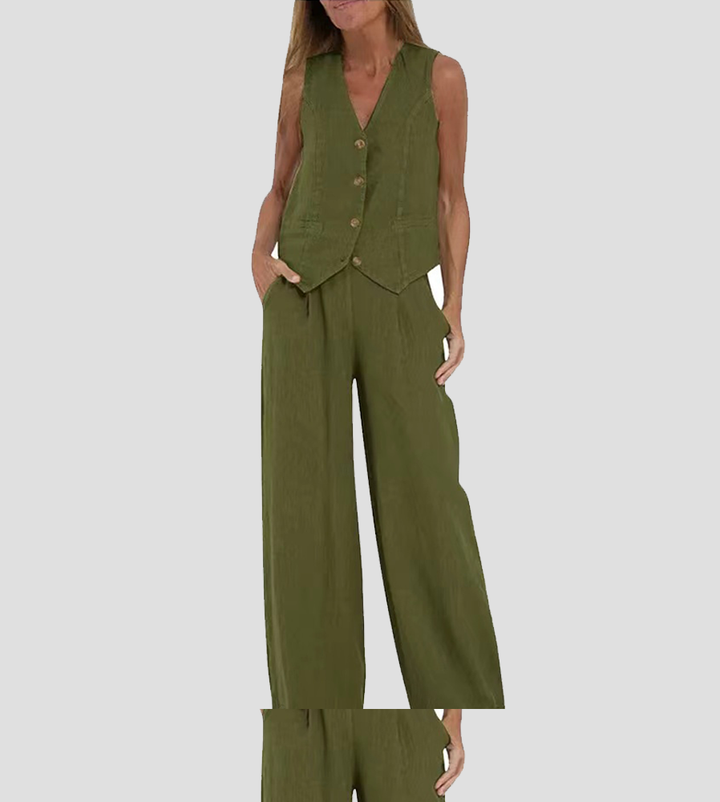 Aira – Ensemble élégant en deux pièces avec gilet et pantalons larges