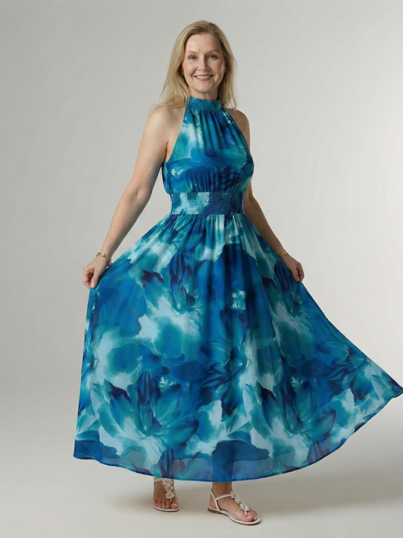 DELACROIX | Robe Midi Halter Froncée Sylin