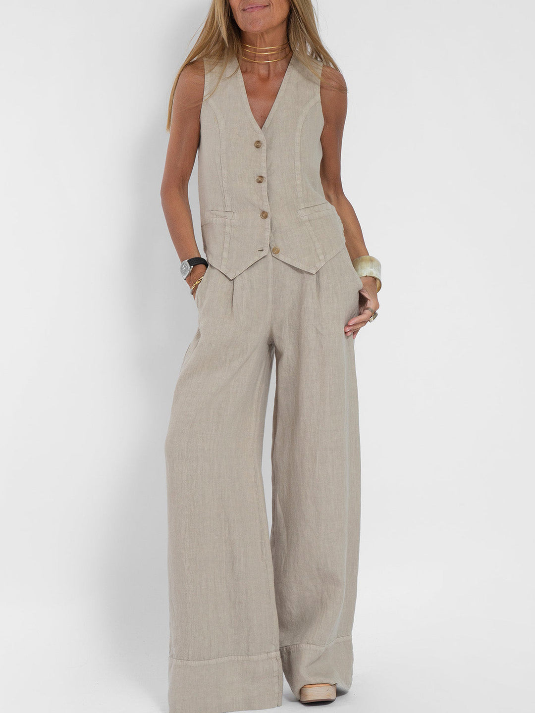 Aira – Ensemble élégant en deux pièces avec gilet et pantalons larges