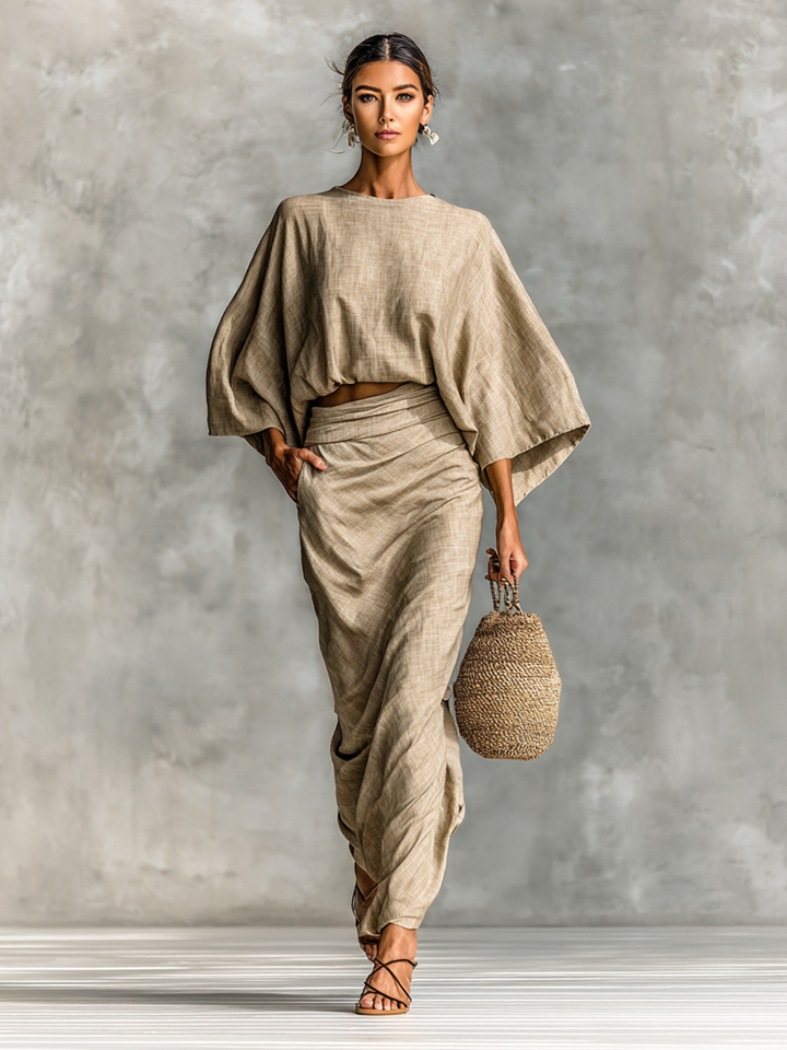 Ensemble en Lin Élégant avec Jupe Longue