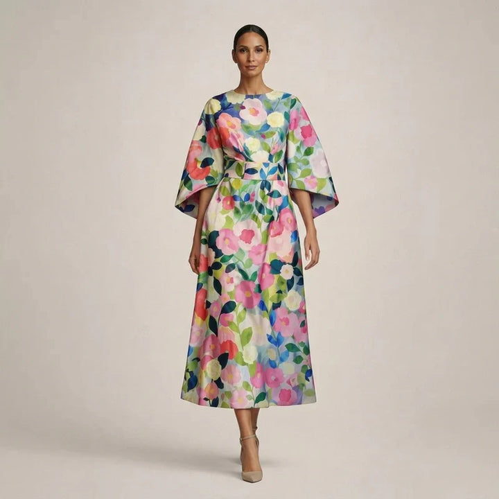 CLEMENTINE | Midi floral avec taille sculptée et élégance aérienne