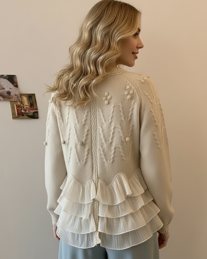 DELACROIX | CARDIGAN ÉLÉGANT EN MAILLE AVEC VOLANTS