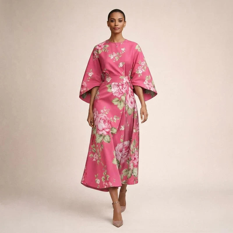 CLEMENTINE | Midi floral avec taille sculptée et élégance aérienne