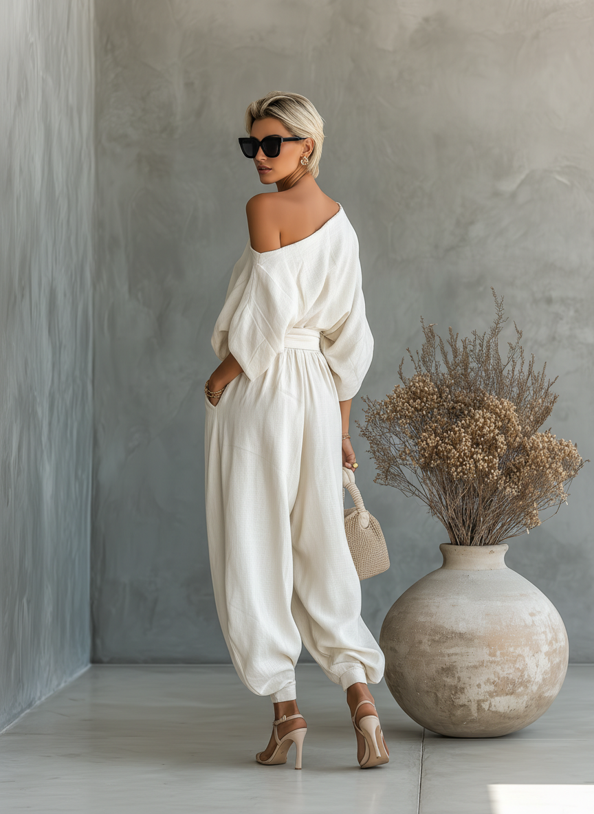 Costume en Lin Blanc Cassé