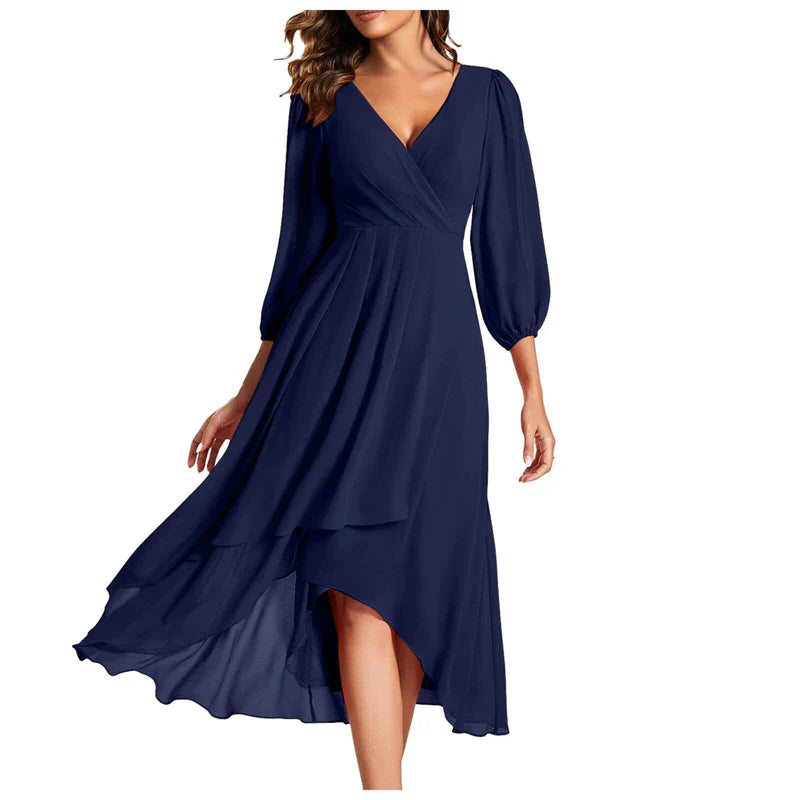 VITTORIA | Robe Élégante avec Ourlet Asymétrique et Manches Fluides Look Raffiné pour Toutes les Occasions