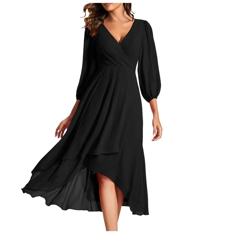 VITTORIA | Robe Élégante avec Ourlet Asymétrique et Manches Fluides Look Raffiné pour Toutes les Occasions