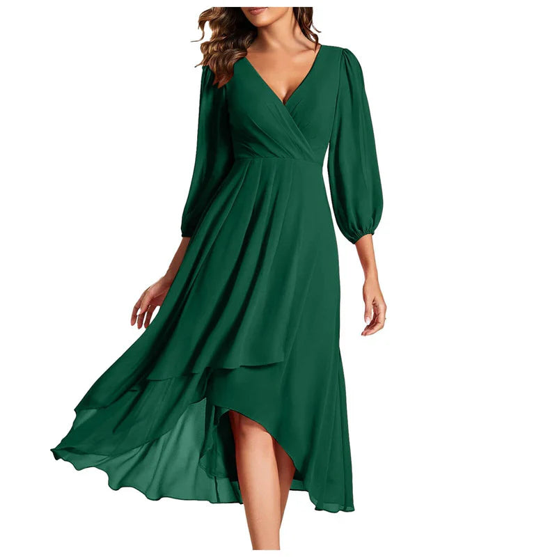 VITTORIA | Robe Élégante avec Ourlet Asymétrique et Manches Fluides Look Raffiné pour Toutes les Occasions