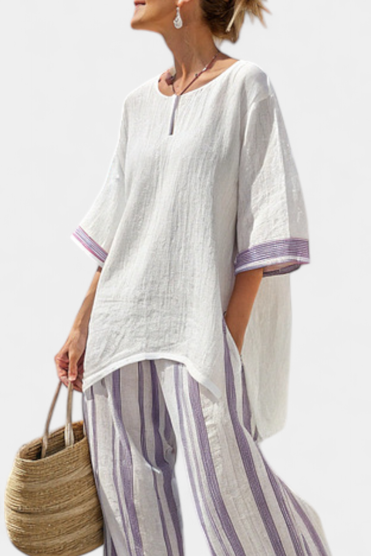 Allegra — T-Shirt Confortable et Pantalon en Bambou Rayé