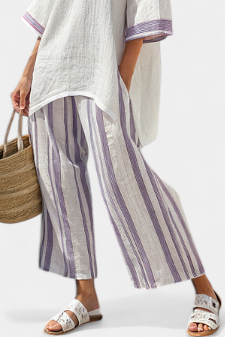 Allegra — T-Shirt Confortable et Pantalon en Bambou Rayé
