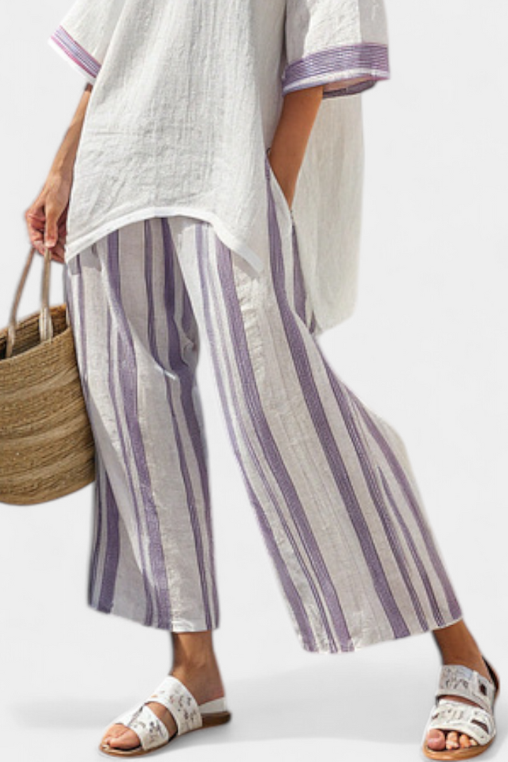 Allegra — T-Shirt Confortable et Pantalon en Bambou Rayé