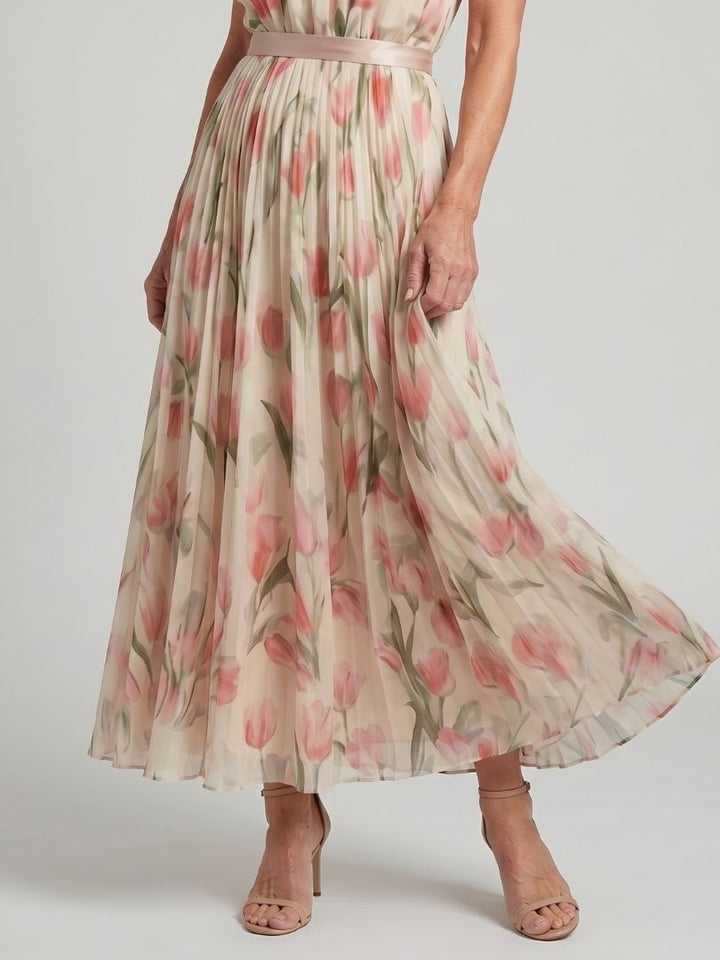 Aurelle | Robe Midi à Motif Floral avec Col Halter