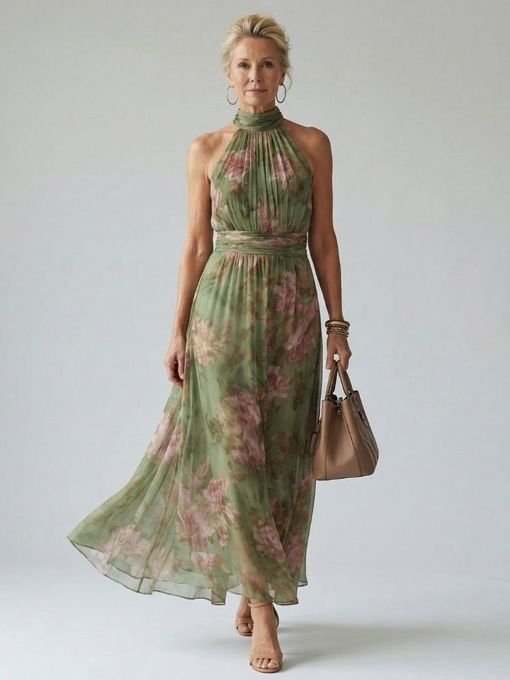 Mireille | Robe Midi à Encolure Halter Froncée