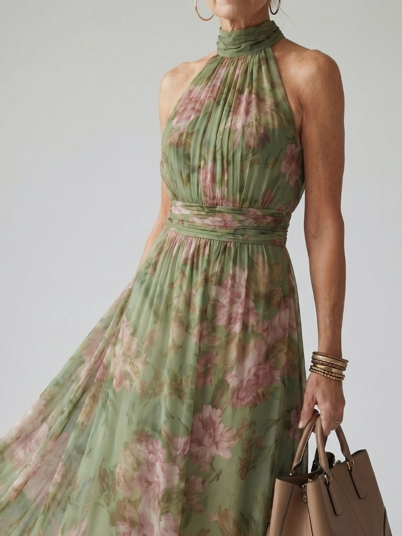 DELACROIX | Robe Midi Halter Froncée Mirelle