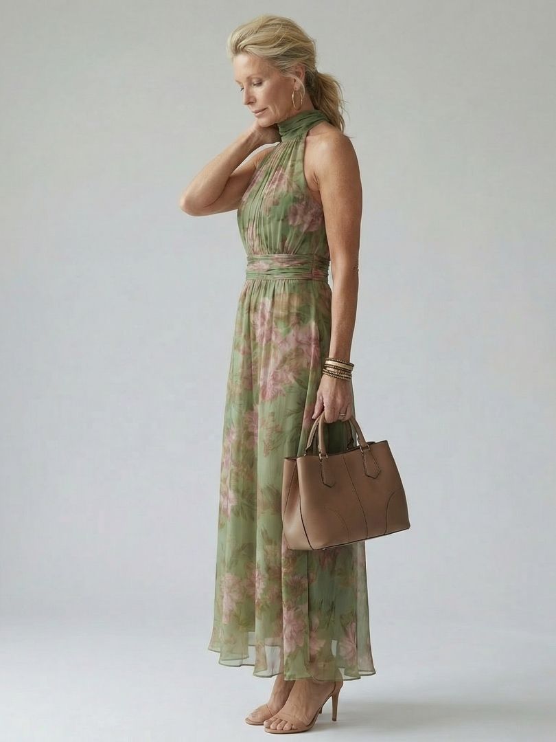 Mireille | Robe Midi à Encolure Halter Froncée