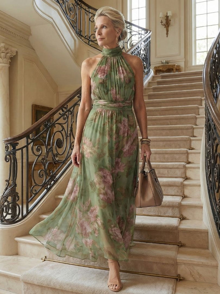 Mireille | Robe Midi à Encolure Halter Froncée