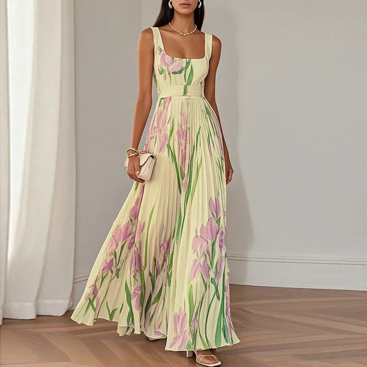 LYRA | Robe Maxi Florale Élégante avec Silhouette Plissée Flatteuse