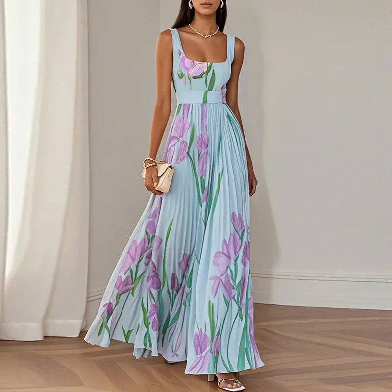 LYRA | Robe Maxi Florale Élégante avec Silhouette Plissée Flatteuse